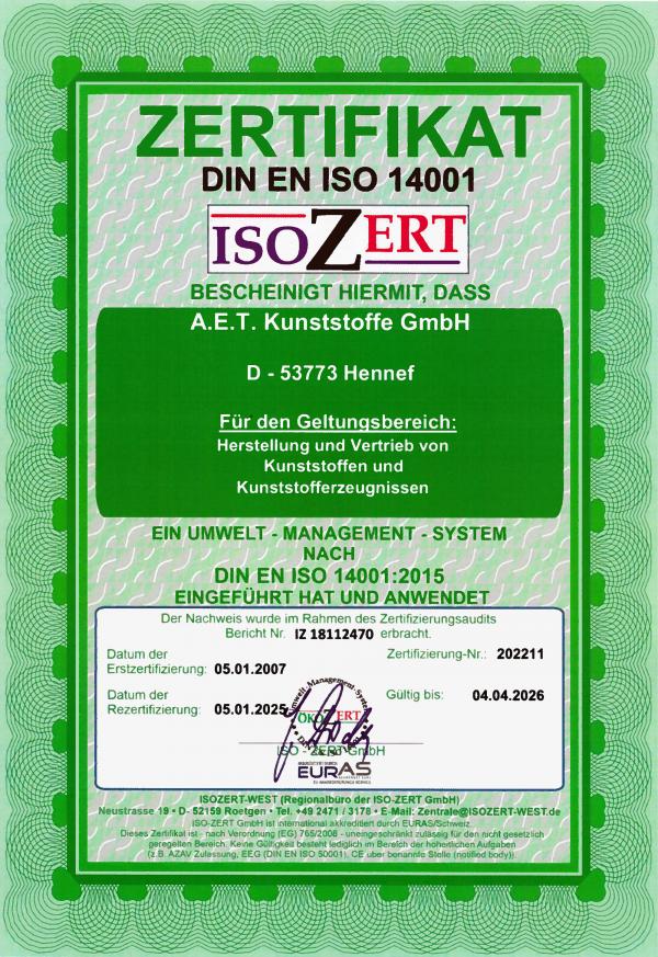 Zertikat ISO 140001 2025