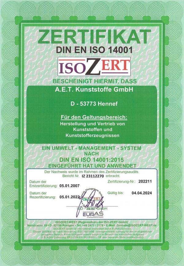 Zertifikat ISO 14001 2022